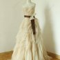 Champange Elegant ruched a line flowy organza wedding dress, Ruffled wedding dresses