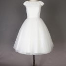 2015 style Ivory Knee Length Weddin Dress,Tulle Chiffon Ball Gown cap Sleeves