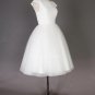 2015 style Ivory Knee Length Weddin Dress,Tulle Chiffon Ball Gown cap Sleeves