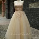 champagne Outdoor/ Destination wedding dress, Vintage lace wedding dress, full length wedding gown