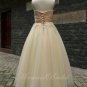 champagne Outdoor/ Destination wedding dress, Vintage lace wedding dress, full length wedding gown