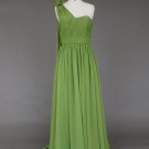 One shoulder Green prom dress/Prom gown/evening dress with chapel train and handmade flowers
