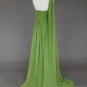 One shoulder Green prom dress/Prom gown/evening dress with chapel train and handmade flowers