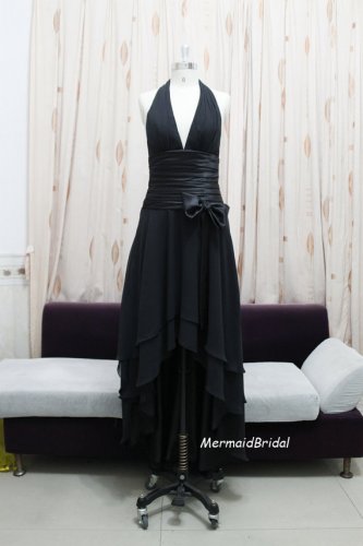 Halter Top High-Low Sashes Layered Chiffon prom dress/party dress/homecoming dress with V neckline