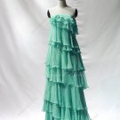 Green chiffon reuffled A line Prom Dress/ Evening Gown, formal evening dress, chiffon prom gown