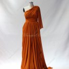 Gold one shoulder fairy long chiffon prom dress, formal evening dress with elegant pleats