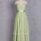 Sage Prom Dress Cap Sleeves,Chiffon Long Prom Gown  Patty Dress with elegant Beading Shoulders