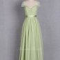 Sage Prom Dress Cap Sleeves,Chiffon Long Prom Gown  Patty Dress with elegant Beading Shoulders