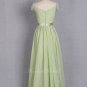 Sage Prom Dress Cap Sleeves,Chiffon Long Prom Gown Patty Dress with elegant Beading Shoulders