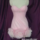 Spaghetti Straps Pink rosettes Short prom dress, Homecoming dress, party dress with removeable train