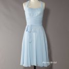 Light sky blue knee length Bridesmaid Dress,Halter bridesmaid gown with sweetheart