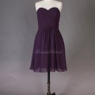 Eggplant  Knee Length Bridesmaid Gown, simple bridal party dresses with high waistlin