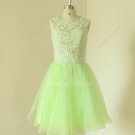 Vintage short lace sage bridesmaid dress,bridesmaid gown, bridal party dress
