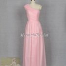 One Shoulder Long Pink Chiffon Bridesmaid Dress,evening dress,prom dress