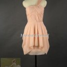 A-line One Shoulder Pearl Pink Bridesmaid Dress, Short Chiffon Bridesmaid Dress，cheap prom dress