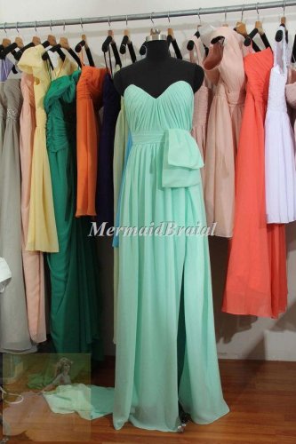 Custom Made Long Chiffon Bridesmaid Dress With Train, Cheap Bridesmaid Dress