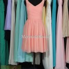 Coral Straps Bridesmaid Dress, Custom Made Chiffon Knee Length Bridesmaid Dress, Cheap Dress