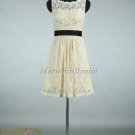 Straps Scoop Neck Short Lace Bridesmaid Dress, Cheap Lace Bridesmaid Dress