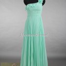 Mint Party Dress, Long Chiffon Evening Dress,Shoulder handmade flower chiffon bridesmaid dresses