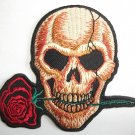 1 PC DEATH SKULL WITH ROSE FLOWER MOTORCYCLE PATCH SEW OR IRON ON EMBROIDERED FREE DELIVERY