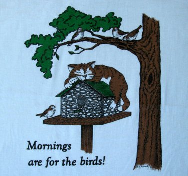 Mornings are for the Birds Cat design Novelty T-Shirt - Large White 42-44