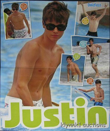 Justin Bieber shirtless at the beach POSTER Centerfold 2304A Taylor Lautner