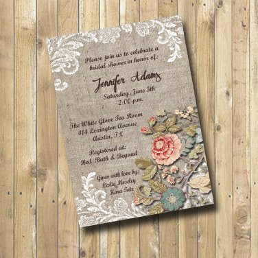 Rustic Lace Bridal Shower Invitation Wedding Shower Personalized Digital Invitation