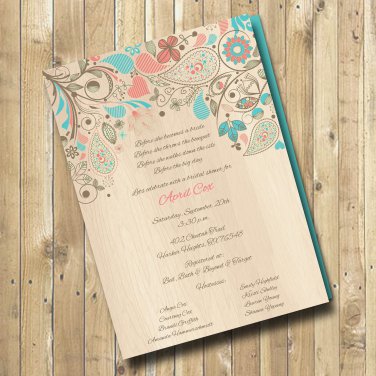 10 Paisley Bridal Shower Invitations & 10 free return address labels!