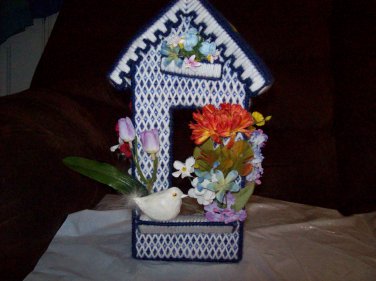 Handmade Dark Blue Birdhouse Tissue Box Cover