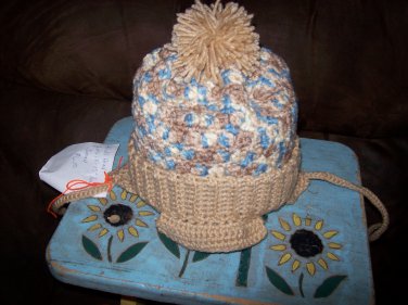 Hand Crocheted Hat For Kids In Varigated Buff.