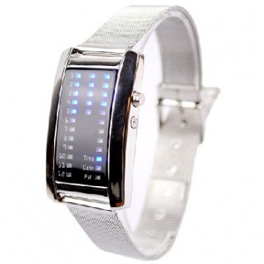 New Fashion Men Women,s 29 Flash Blue LED Digital Sport Metal Band Watch White
