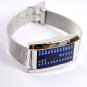 New Fashion Men Women,s 29 Flash Blue LED Digital Sport Metal Band Watch White