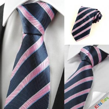 New Striped Pink Blue JACQUARD Men's Tie Necktie Wedding Party Holiday Gift