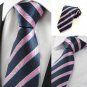 New Striped Pink Blue JACQUARD Men's Tie Necktie Wedding Party Holiday Gift
