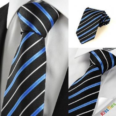 New Striped Blue Black JACQUARD Men's Tie Necktie Wedding Holiday Gift