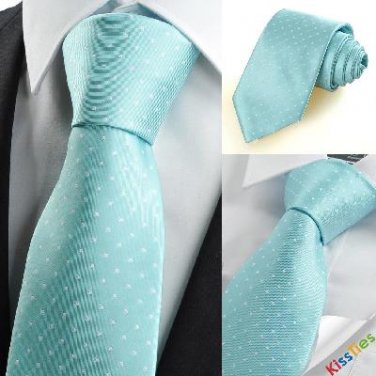 New White Dot Mint Blue JACQUARD Mens Tie Necktie Wedding Party Suit Gift KT0004