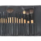 15 pcs PROFESSIONAL Natural Wooden Handle Cosmetic Set hair + Black Makeup Rolling Bag