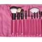 11pcs Professional Cosmetic Makeup Brush Set with Case Rose Red