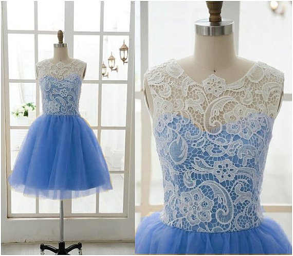 Lace Tulle Bridesmaid Dress Prom Dress Mint Blue Blue Dress Evening ...