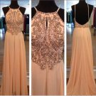 Light Peach Long Prom Dresses, Straps Prom Gowns,Beaded Evening Dresses, Cocktail Dresses Light Peach Long Prom Dresses, Straps Prom Gowns,Beaded Evening Dresses, Cocktail Dresses