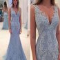 Elegant Lace Evening Dress, Blue Prom Dress, Long Prom Dress, Lace Prom Dress