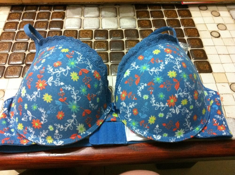 80C brand new blue bra flowers small push-up cotton 34C triumph go under