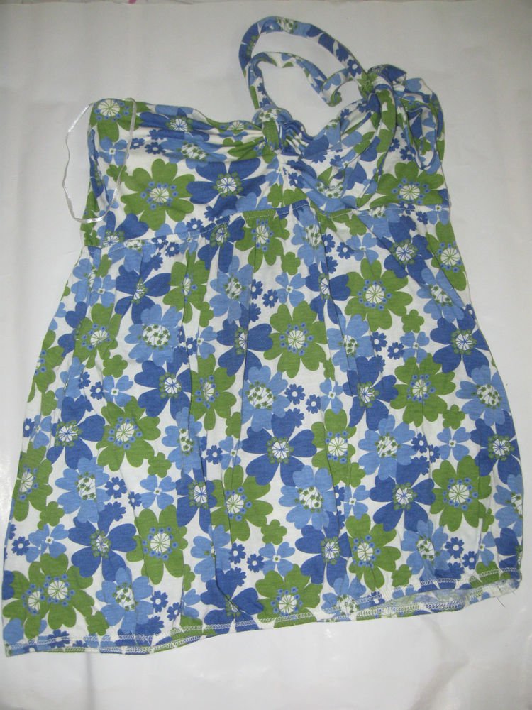 Green Blue flowers strapless blouse top size L cotton and polyaster sexy intima