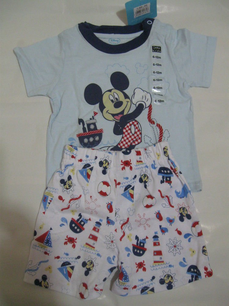 Mickey mouse anchor ship Disney 6-12M set suit blue pants shirt cute 100% cotton
