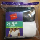 brand new Hanes 2 v-neck tees t-shirt 100% cotton black and white blouse top S
