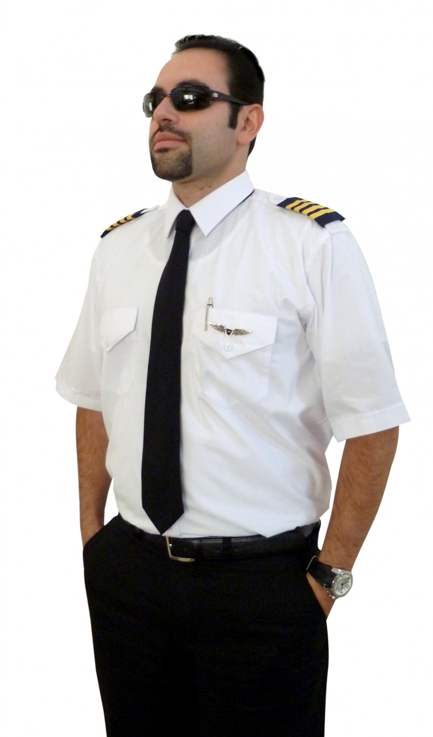 US 15/ EU 38  Aviator-Airline-Commander-Uniform-Pilot Shirt-Short Sleeves-Egyptian Cotton-iZULU