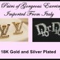 2x Earrings Silver Rhinestone Inspired L V D Letter Italian c-2