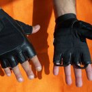 Leather Motorcycle Gloves Fingerless Black Back  Gel Palm Loops to Pull Off New