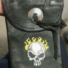 Leather clip on Hip Bag hangs on Belt Loops for cell phone biker skull  black