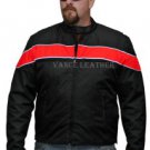 Men's Motorcycle Jacket Coat front Reflective stripes Black & Red Zip out Liner